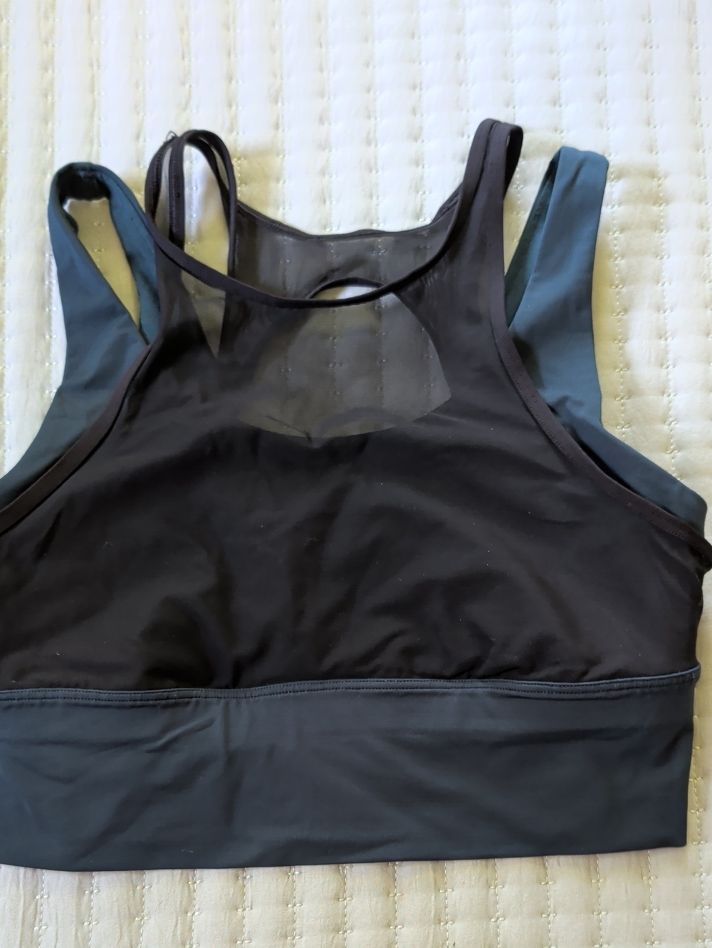 lululemon athletica Black and Teal Layered Mesh-Back Sports Bra